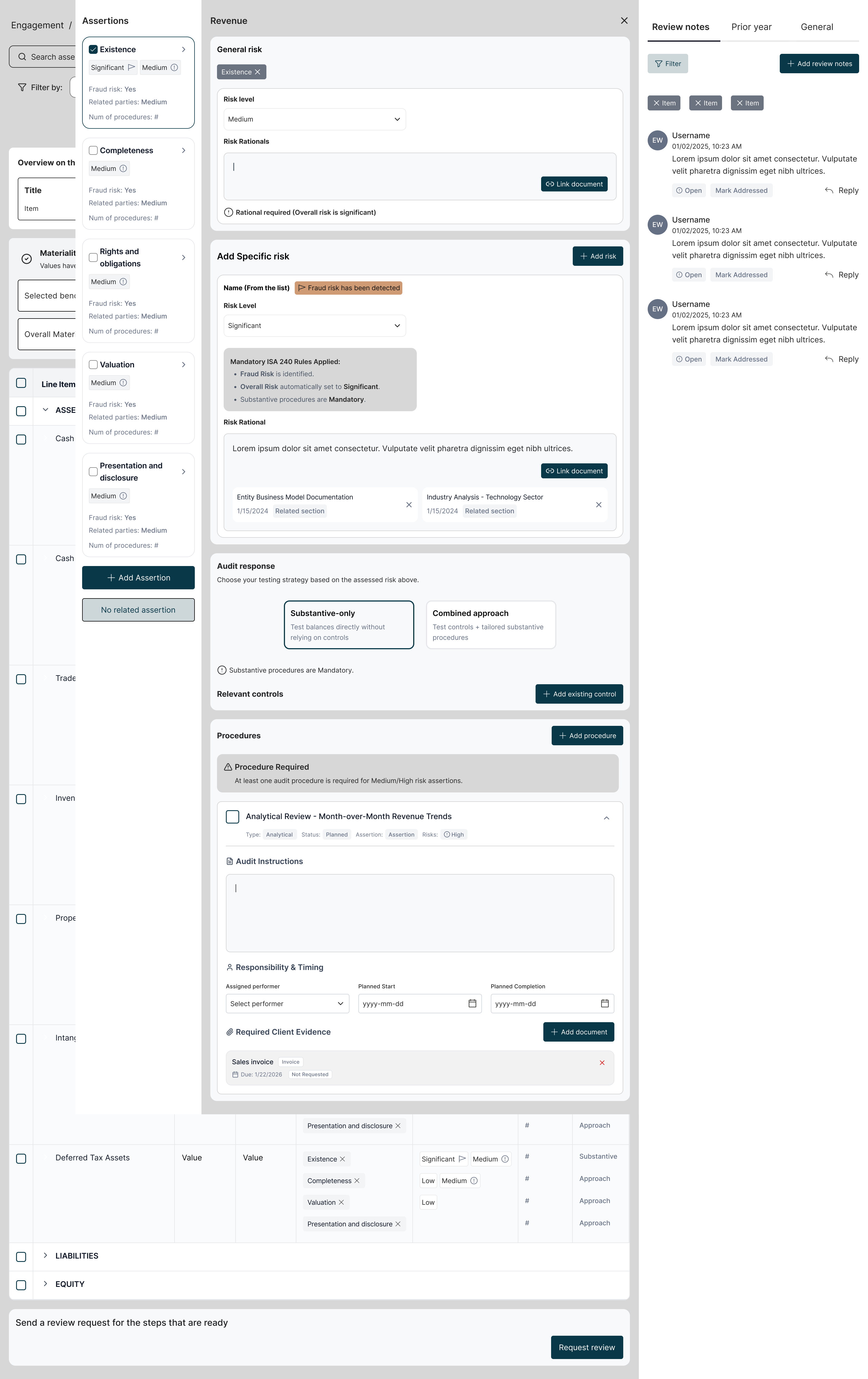Early wireframe from risk assessment testing sessions