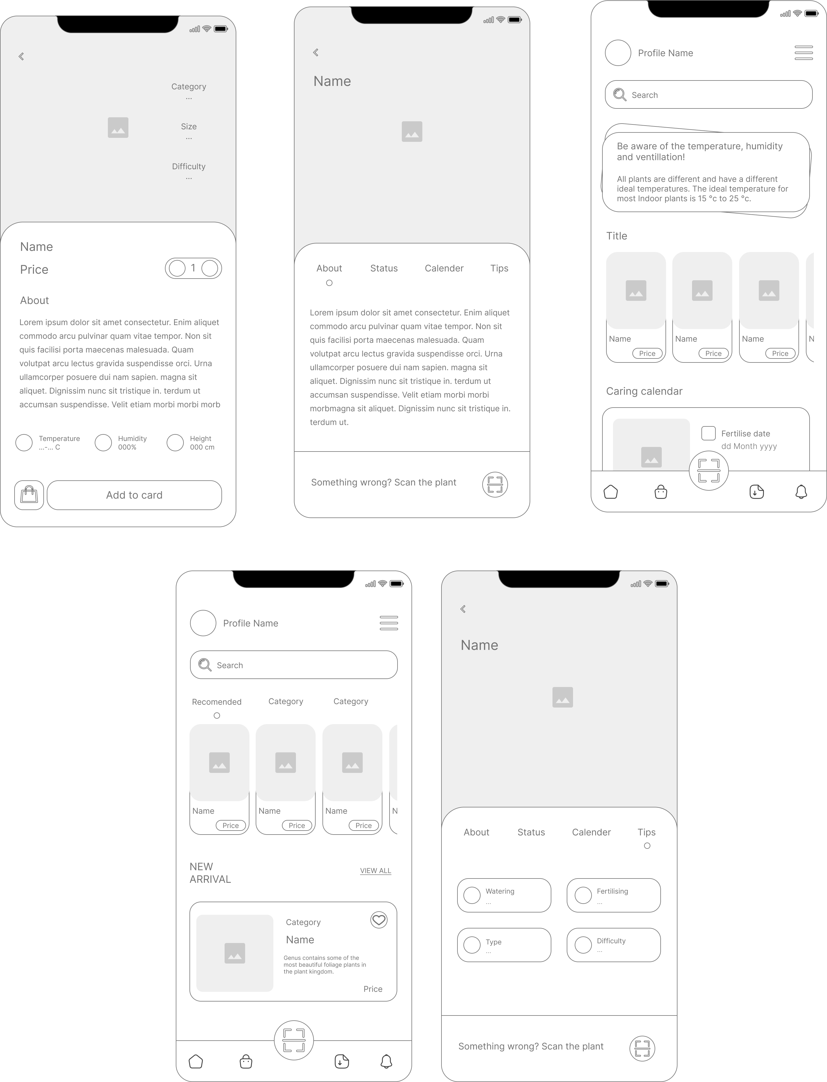 Wireframes for core flows